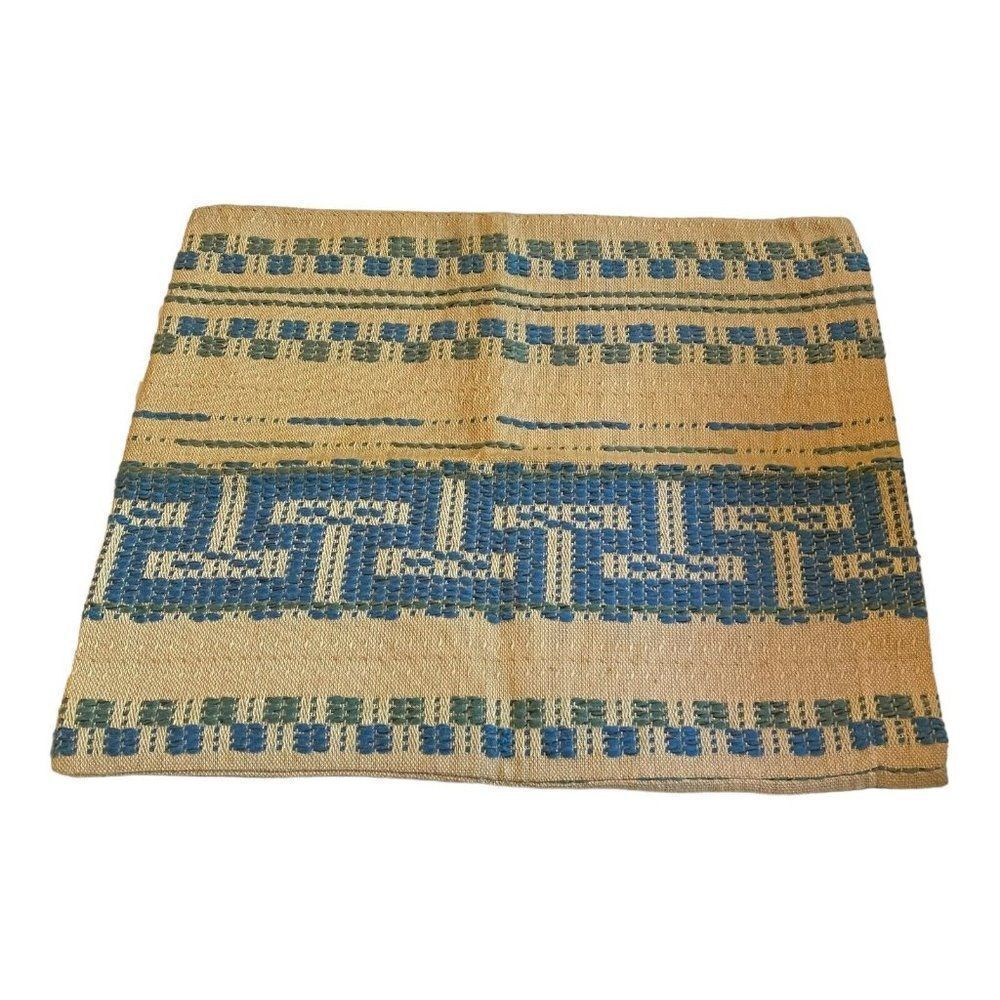 Hand Stitched Aztec Blue Throw Pillow Southwestern Vintage Pillowcase 16x13.5